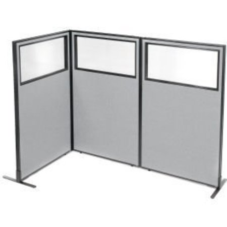 GLOBAL EQUIPMENT Interion    Freestanding 3-Panel Corner Room Divider w/Partial Window 36-1/4"W x 60"H Panels Gray 695044GY